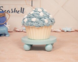 blauwe schelpen cupcake