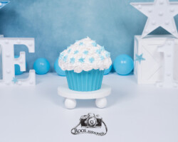 Blauw witte cupcake met stipjes
